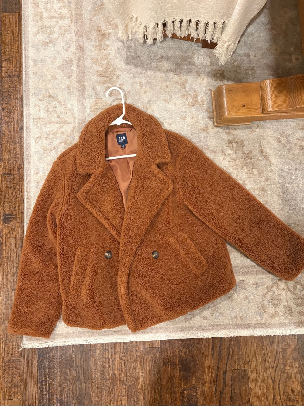 GAP Women's Teddy Peacoat Jacket in Rust Brown
